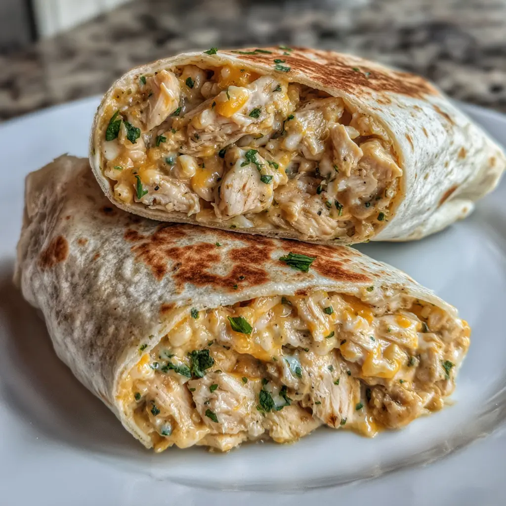 Toasted chicken wraps oozing with melted cheese