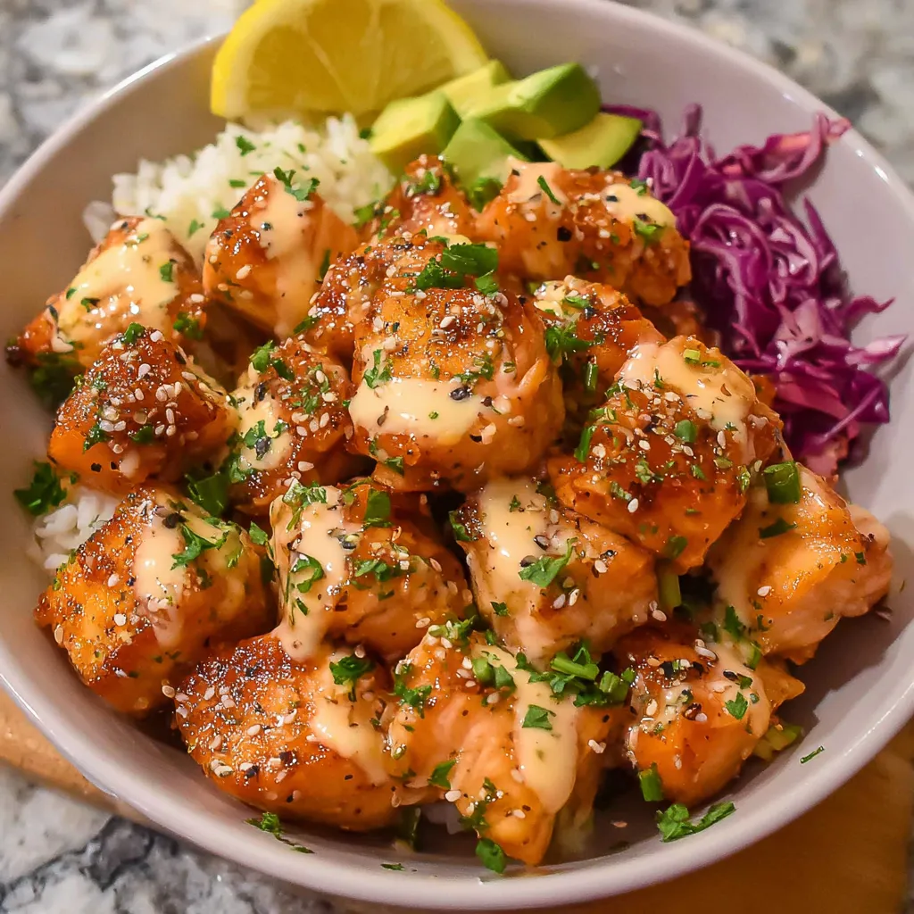 Crispy salmon bites close-up