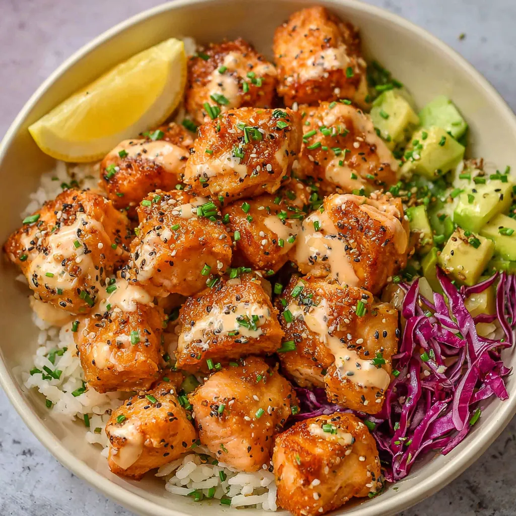 Salmon rice bowl with veggies