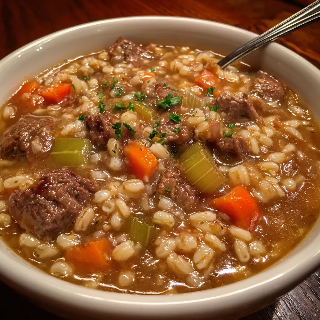 Bowl of beef barley soup