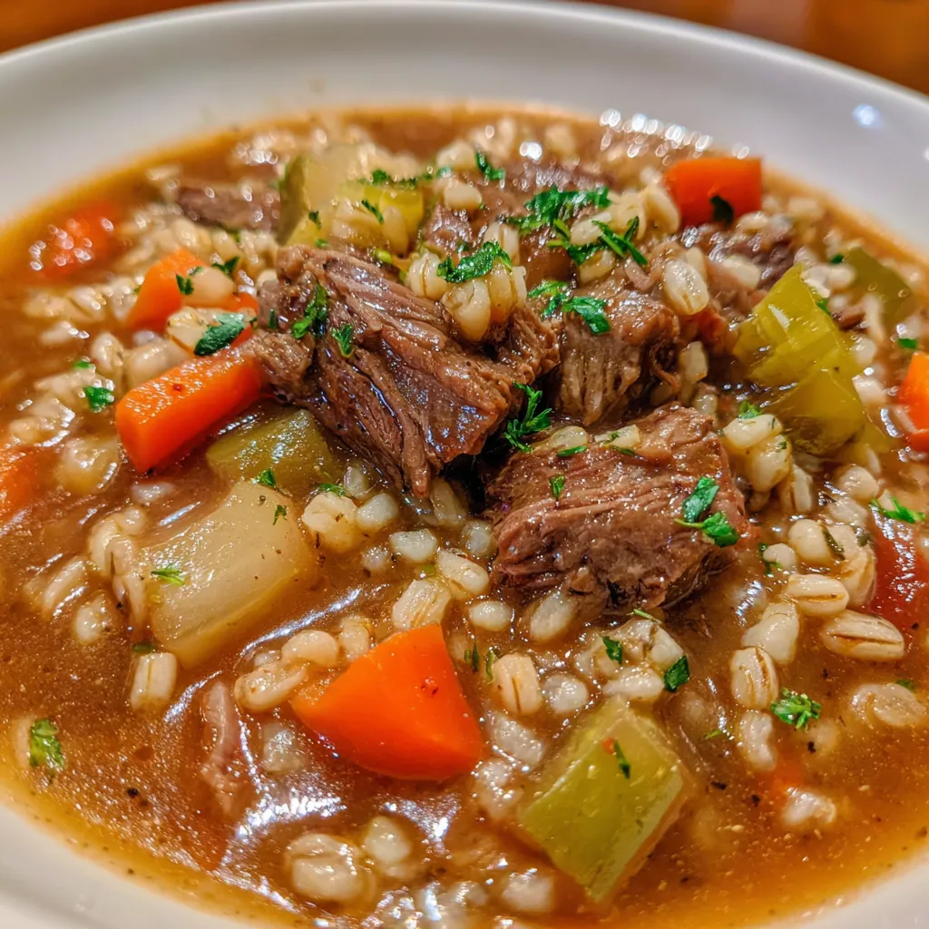 Ladle of beef soup being served