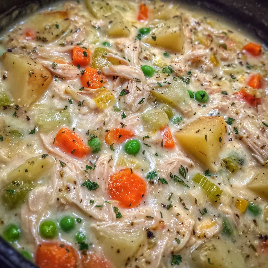 Close-up of creamy chicken soup