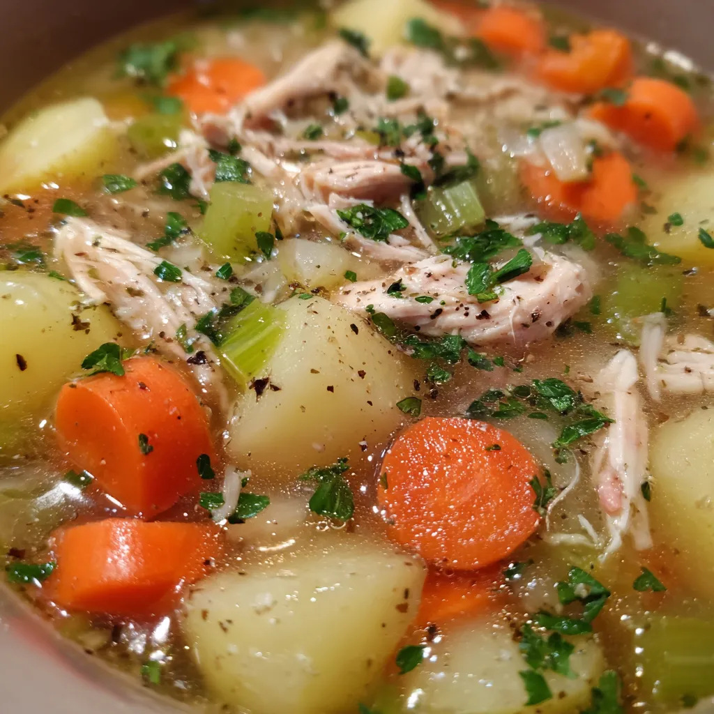 Pot of chicken potato soup