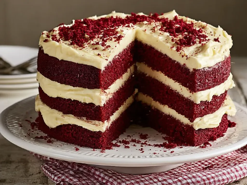 Whole frosted red velvet cake