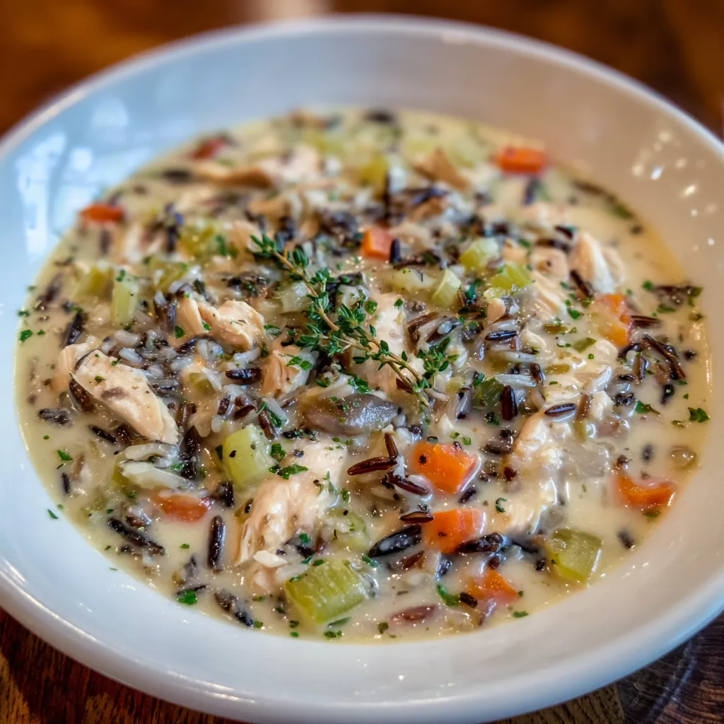 Bowl of chicken wild rice soup