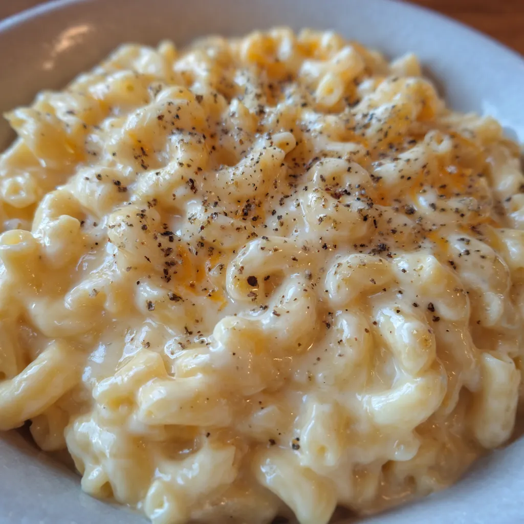 Close-up of creamy mac and cheese