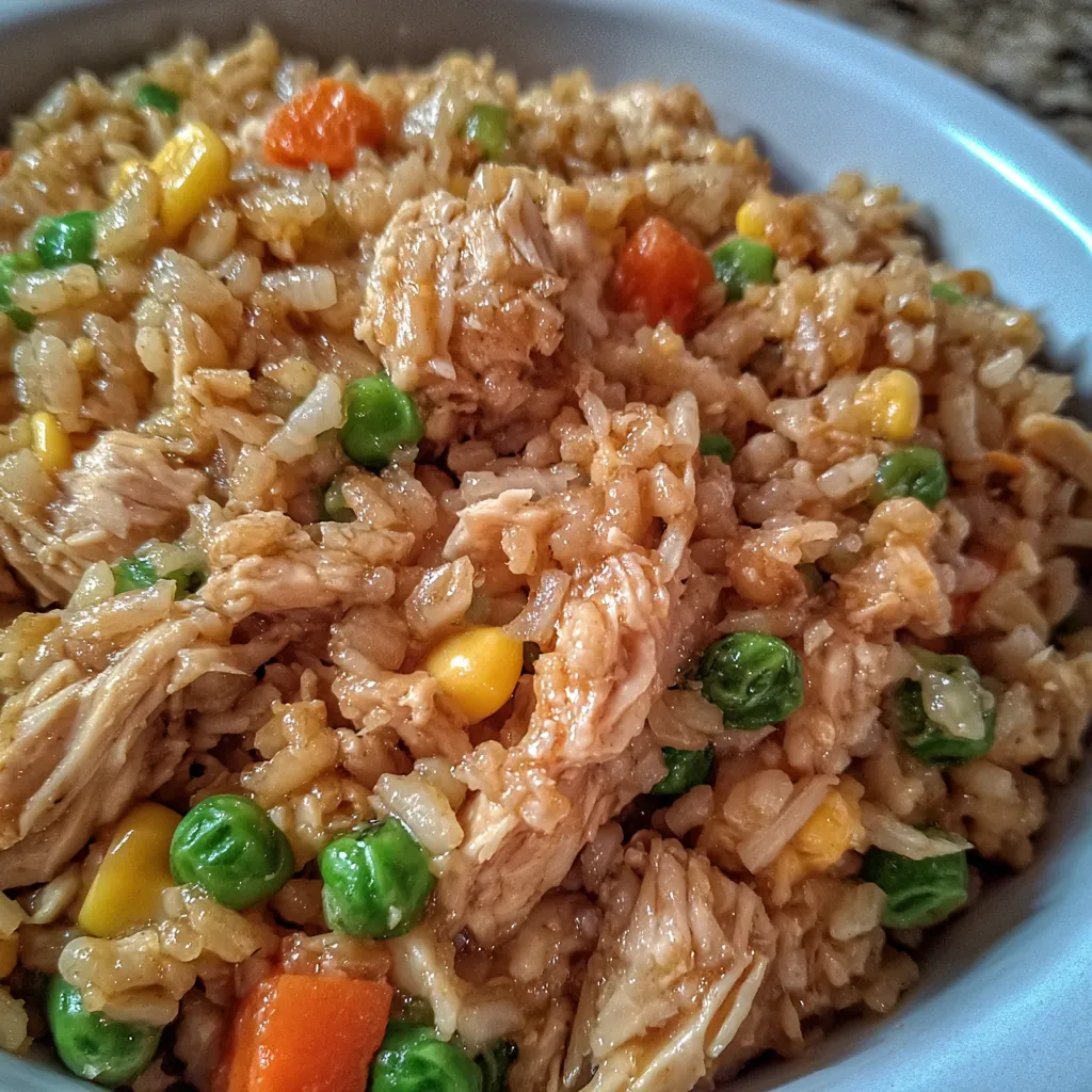Slow cooker fried rice close-up