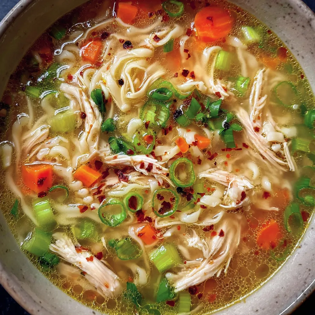 Pot of chicken soup simmering