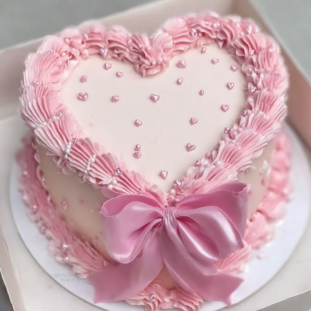 Heart cake with pink bow