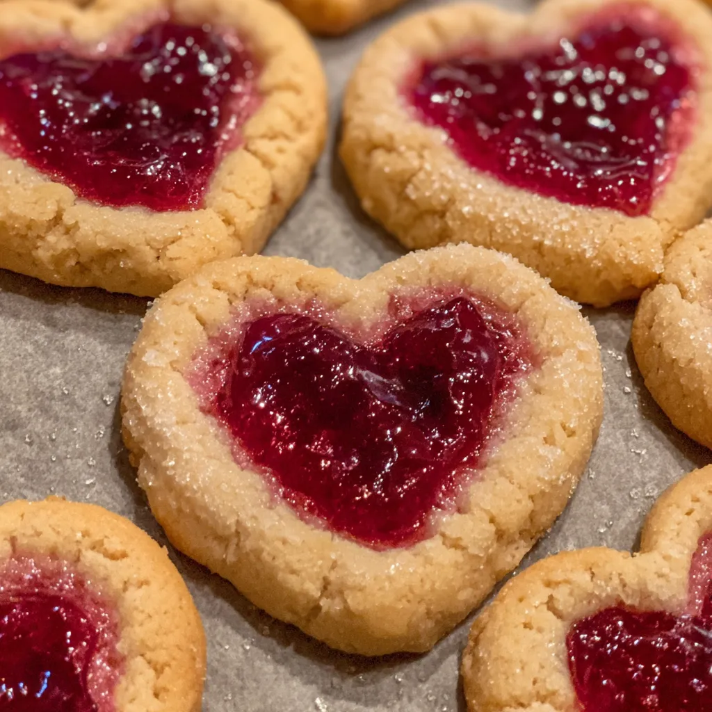 Heart-shaped thumbprint cookies