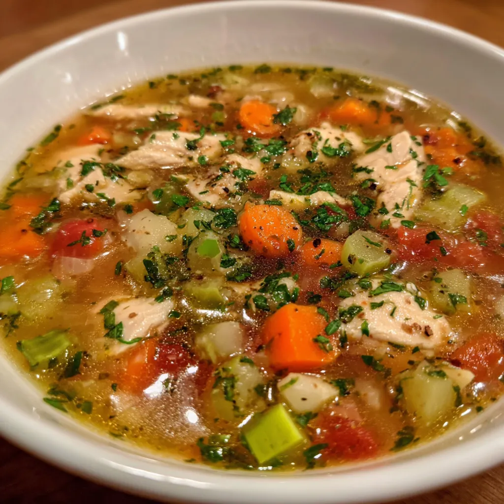 Close-up of chicken soup