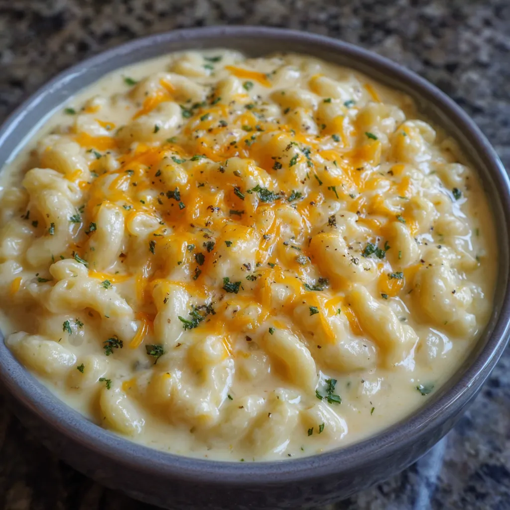 Close-up of cheesy soup texture
