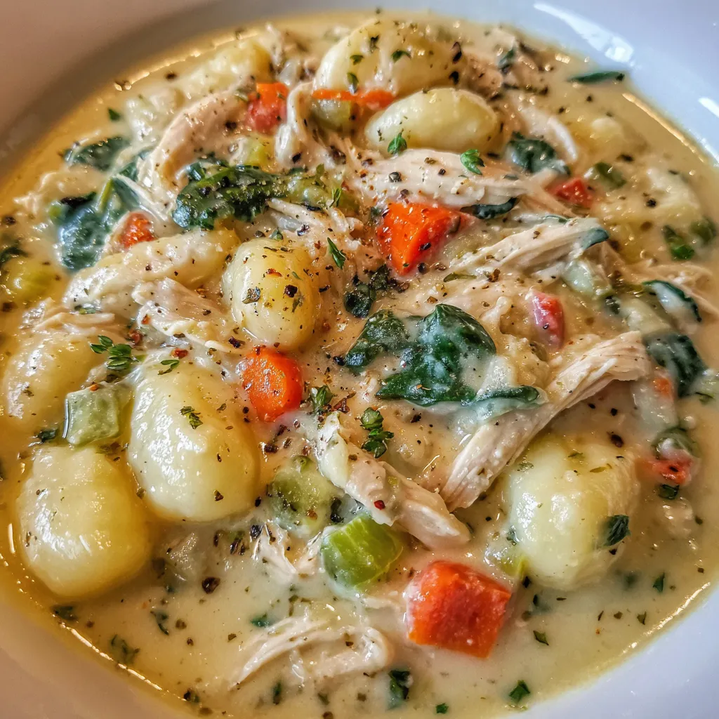 Pot of chicken gnocchi soup