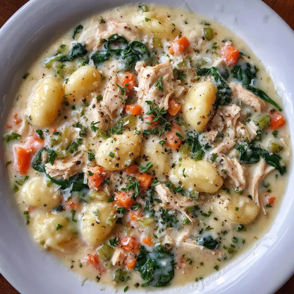 Bowl of chicken gnocchi soup