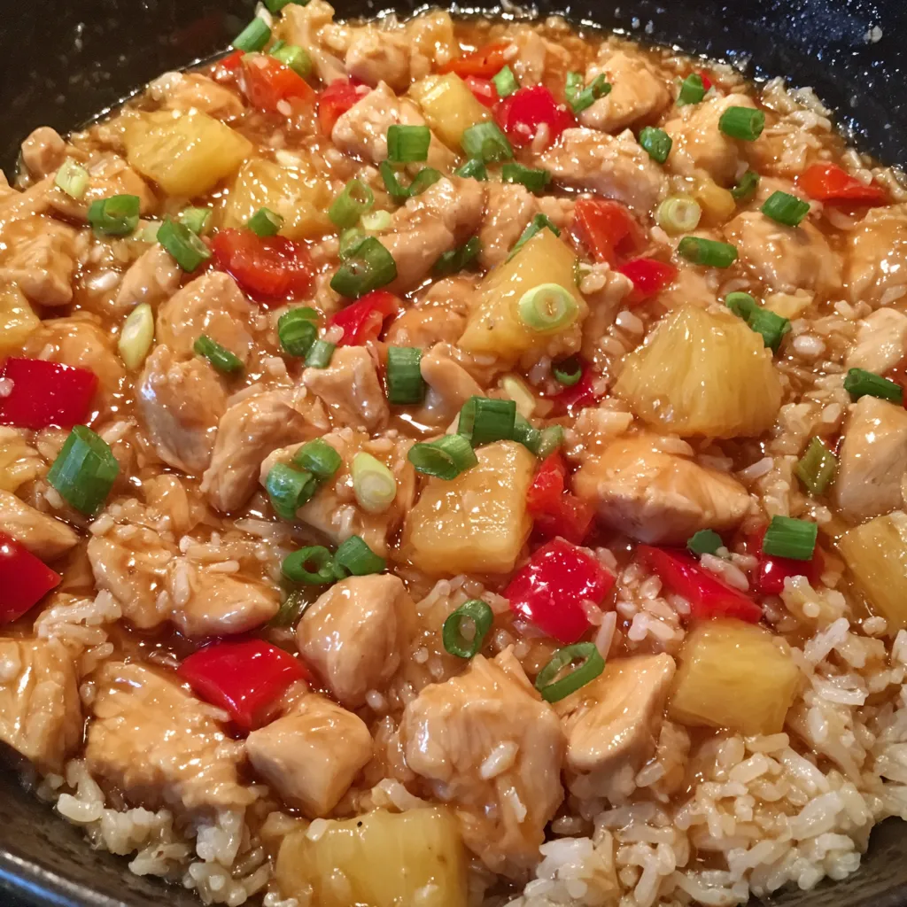Pineapple chicken rice close-up
