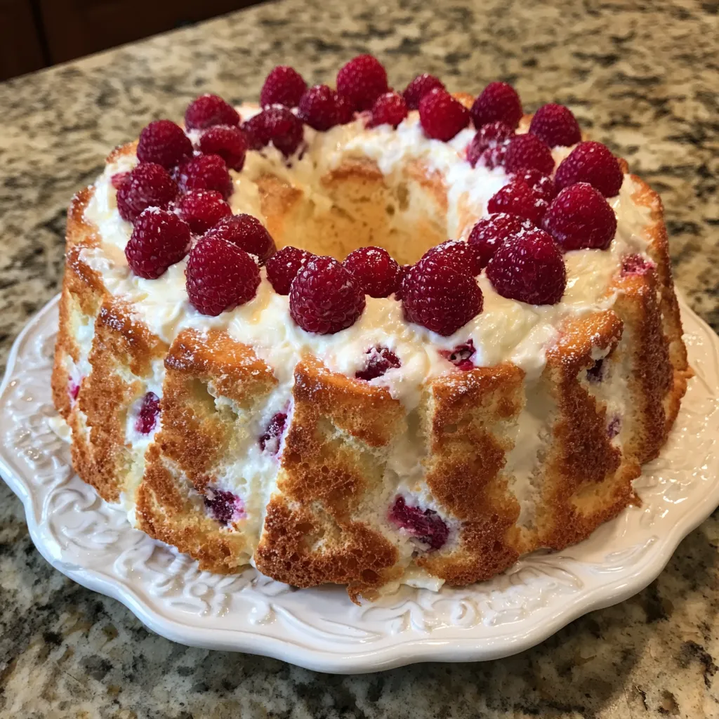 Whole raspberry angel food cake