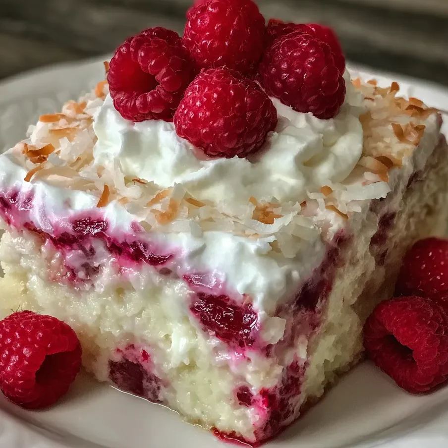 Slice of raspberry zinger poke cake