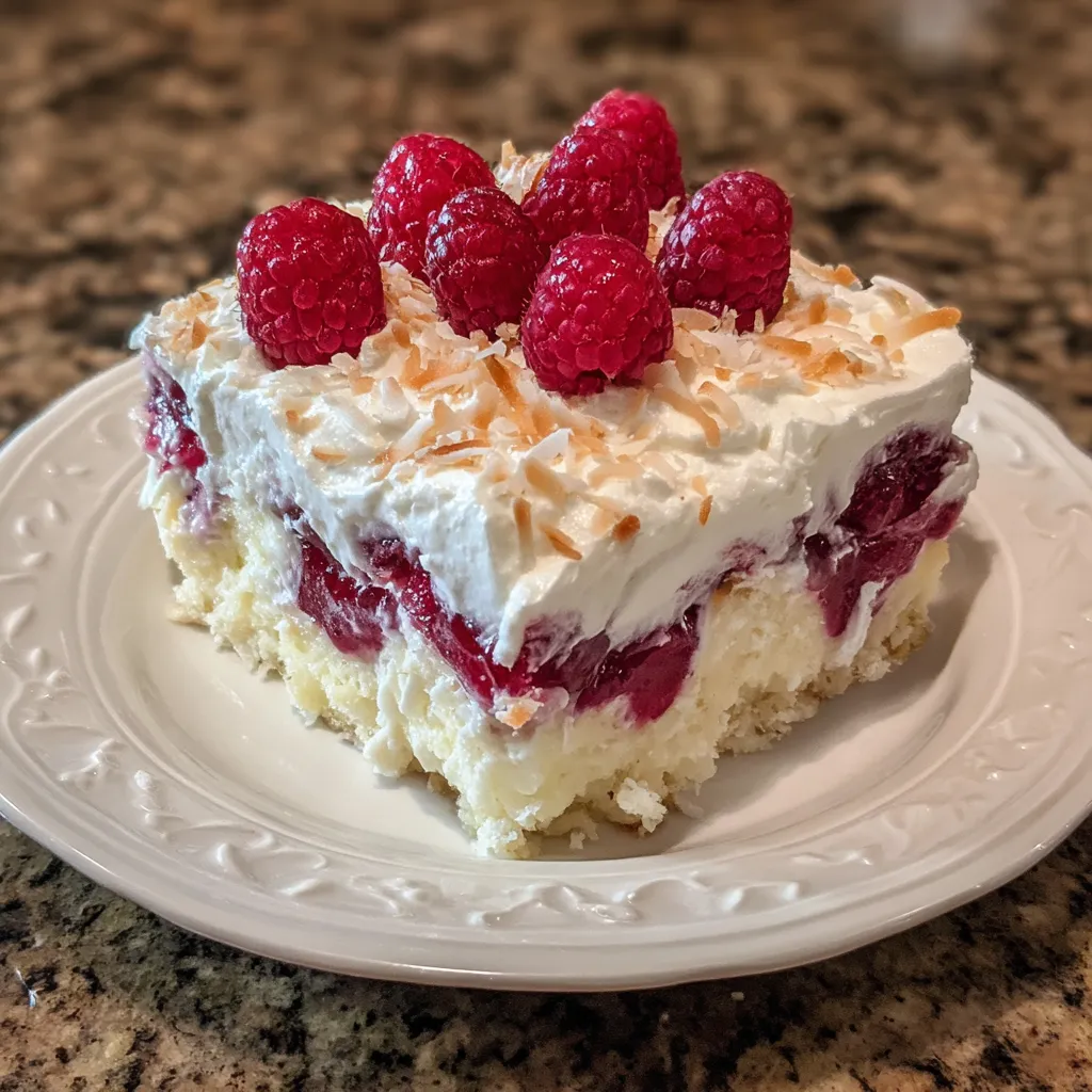 Whole raspberry poke cake