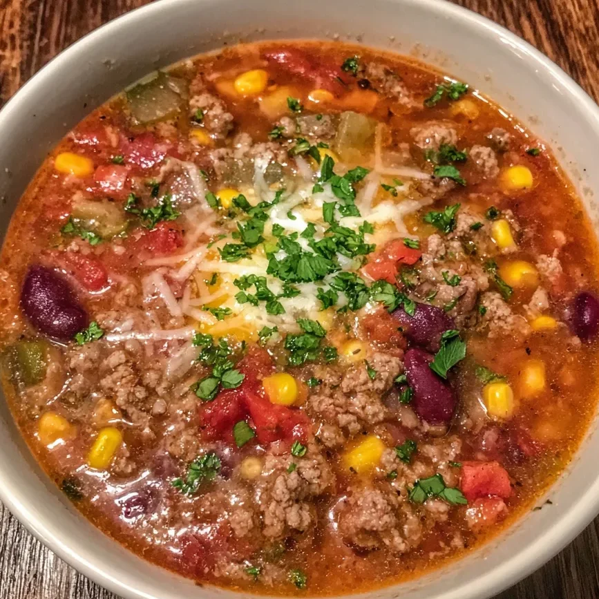 Close-up of taco soup