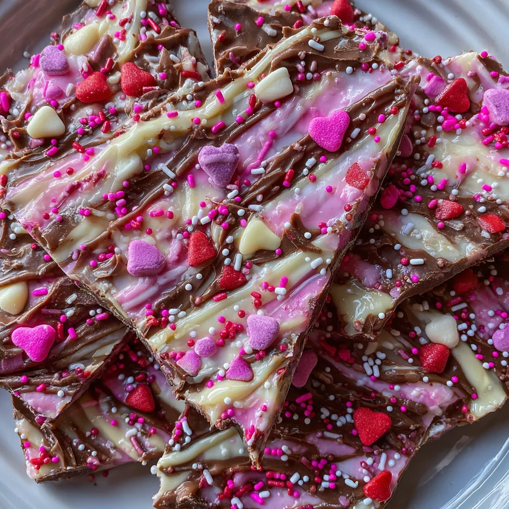 Chocolate bark with heart sprinkles