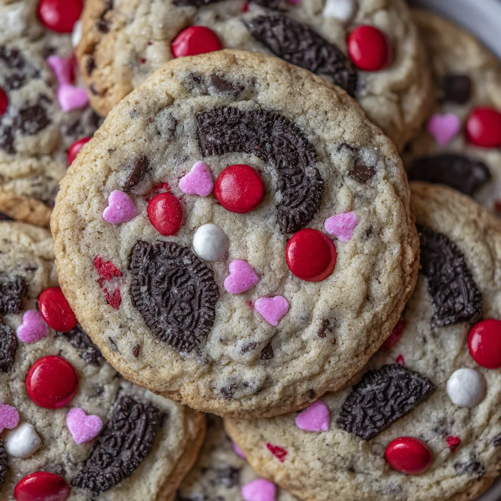 Baking tray of Valentine cookies