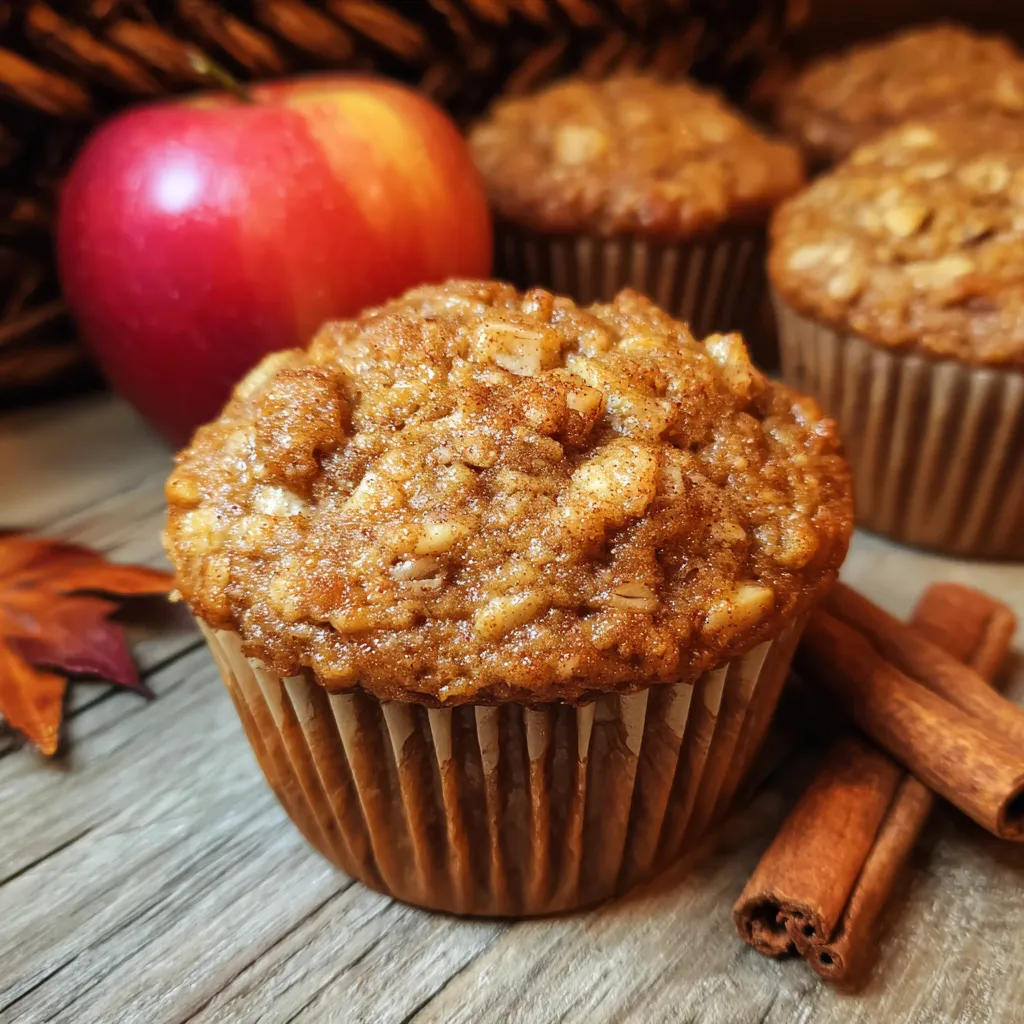 Apple oat muffins close-up