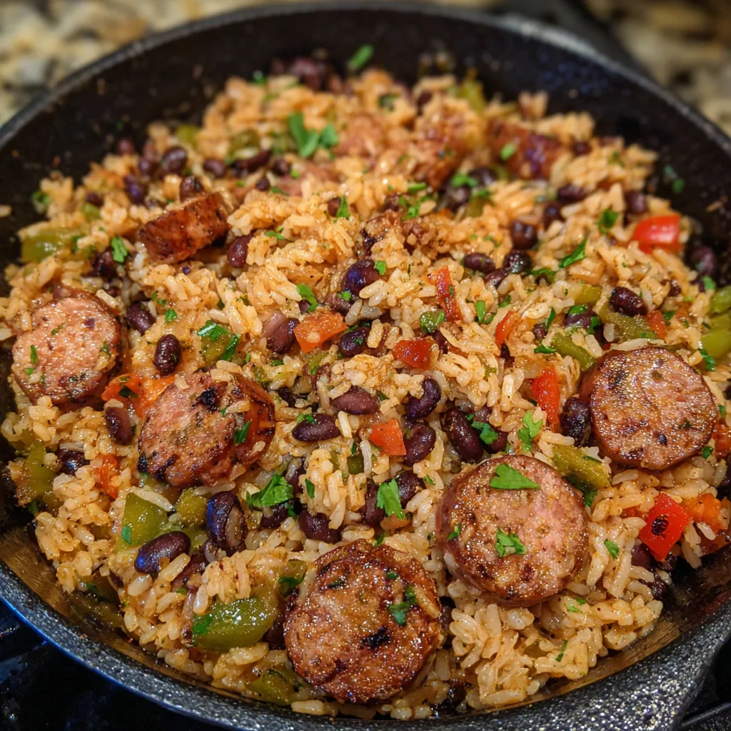 One pot sausage black beans rice