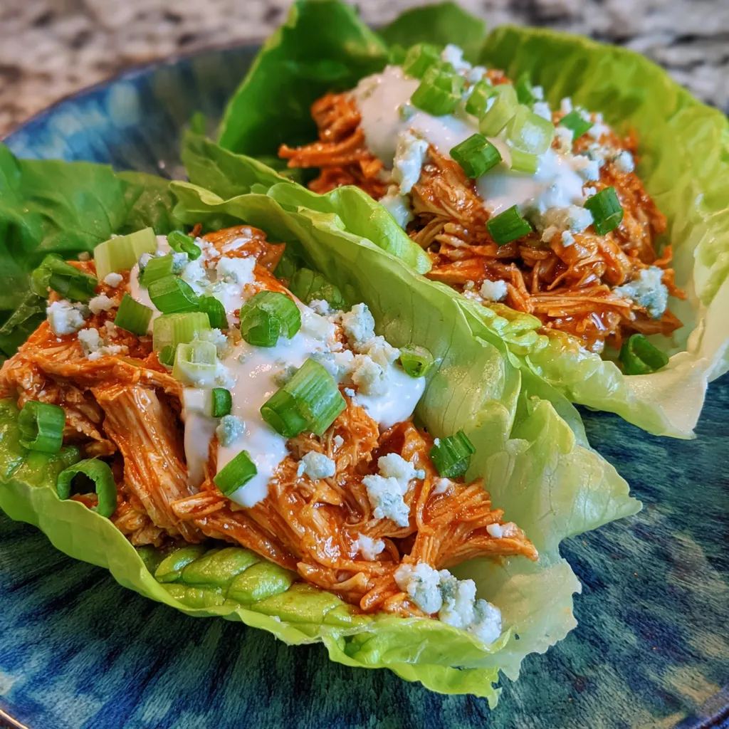 Buffalo chicken lettuce cups close-up