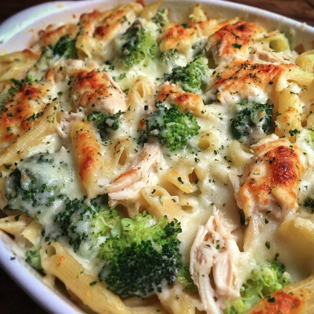 Creamy chicken broccoli pasta bake