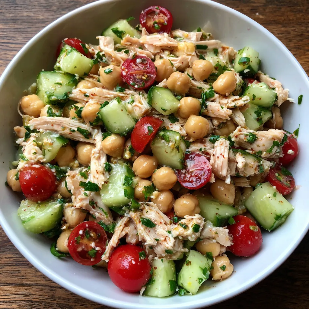 Chicken chickpea salad close-up