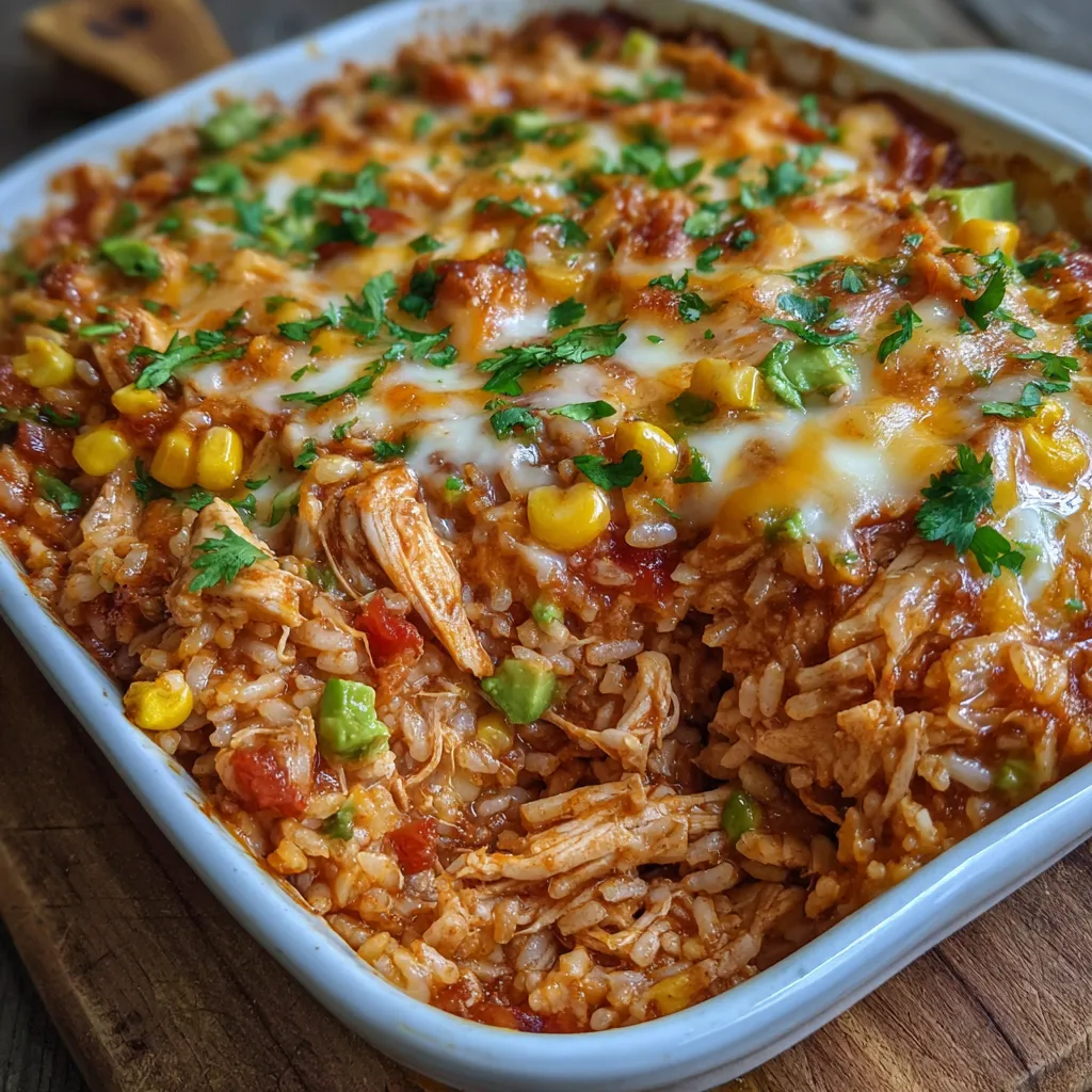 Cheesy chicken rice enchilada casserole