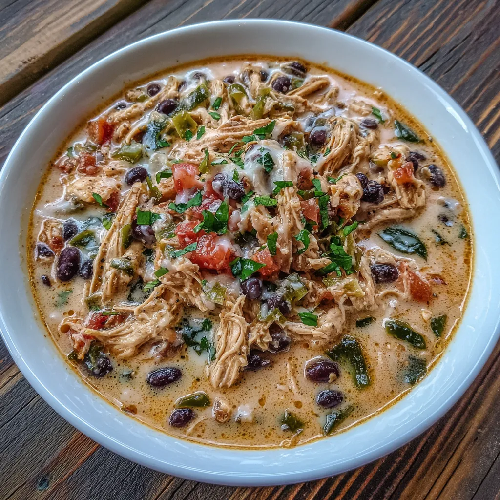 Poblano black bean soup close-up