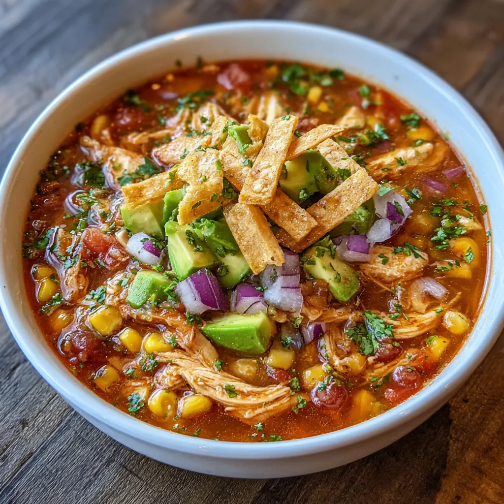 Chicken tortilla soup with crispy strips