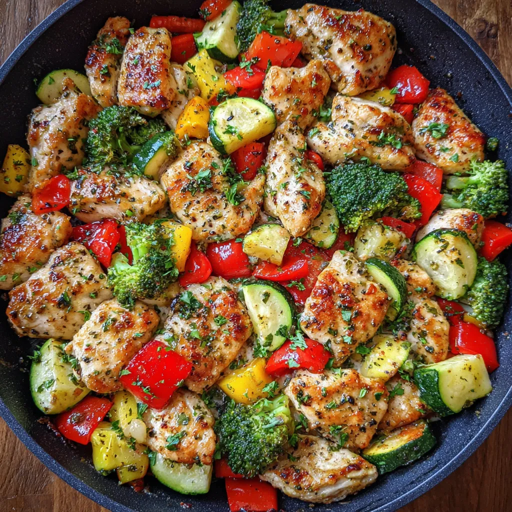Chicken vegetable skillet close-up