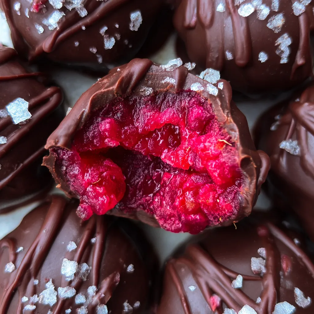 Chocolate raspberry bites close-up