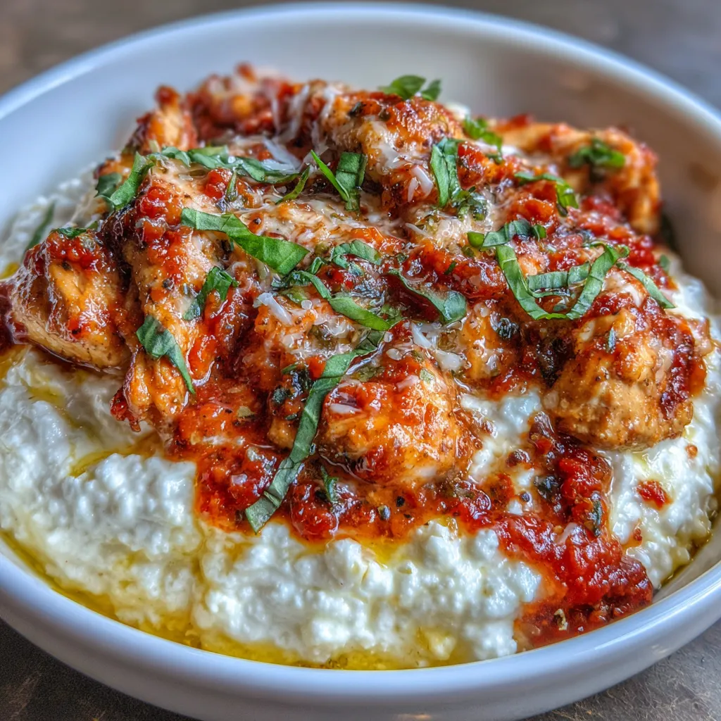 Healthy chicken parm bowl close-up