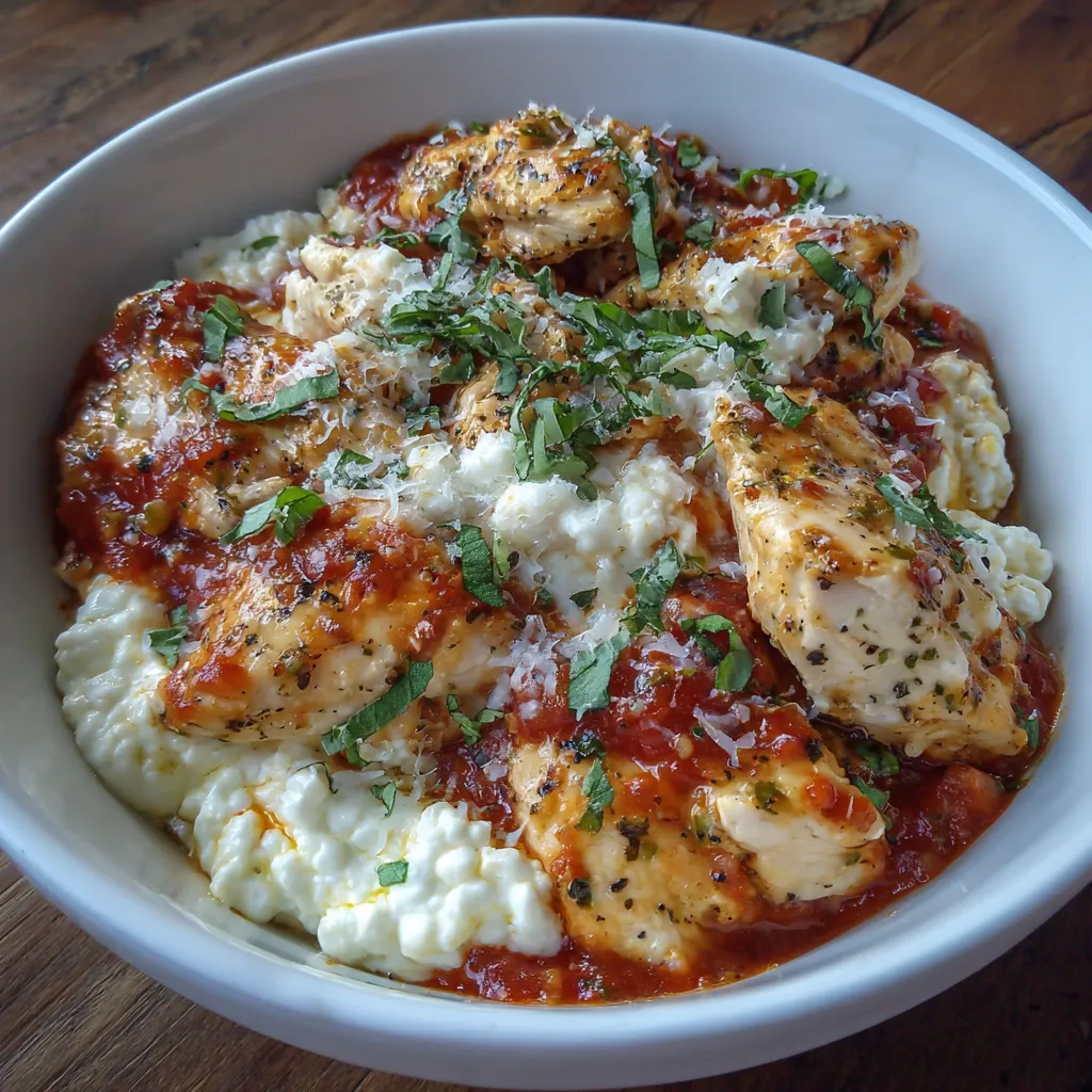 Chicken parm bowl close-up