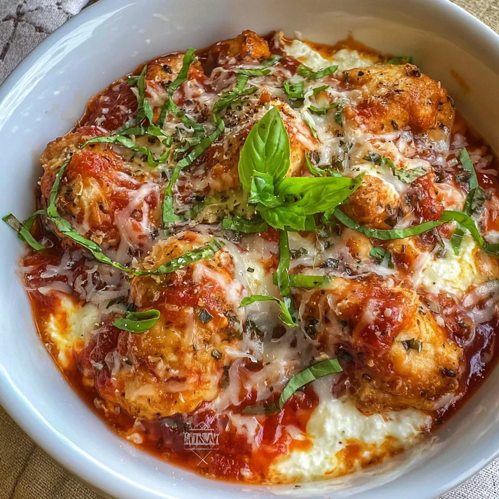 Chicken parm bowl with basil