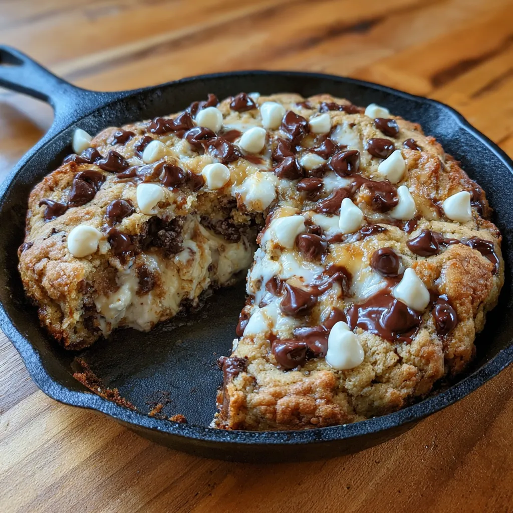 Gooey skillet cookie with chocolate chips
