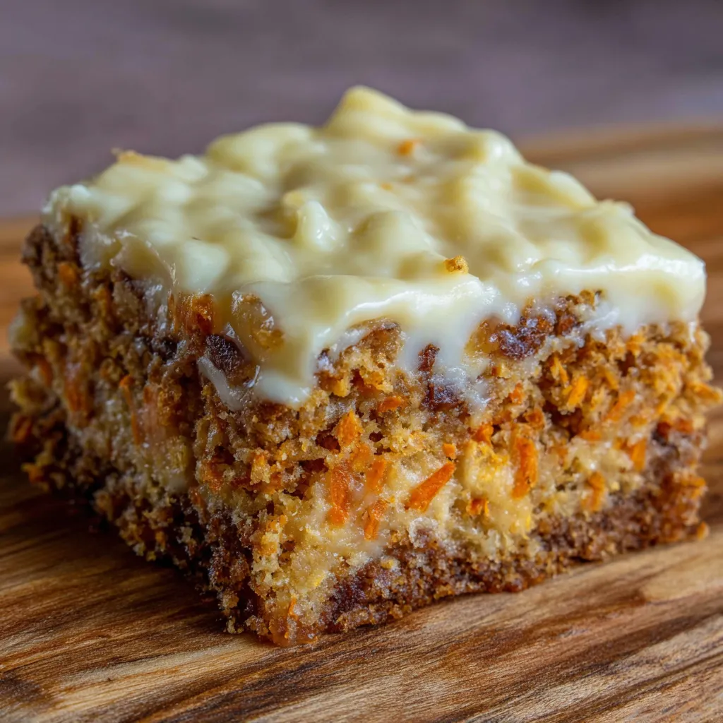 Cream cheese carrot cake bars closeup
