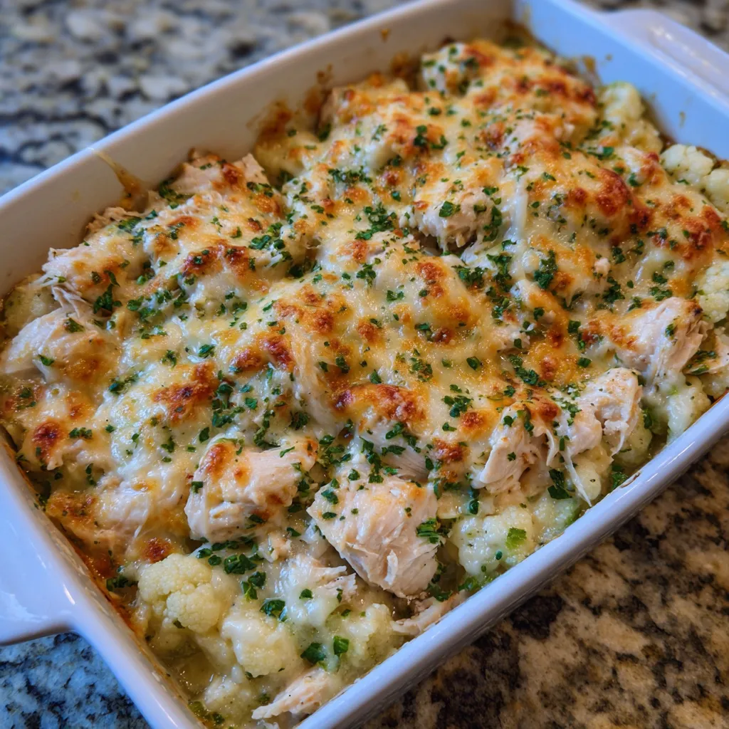 Creamy cauliflower rice casserole with chicken