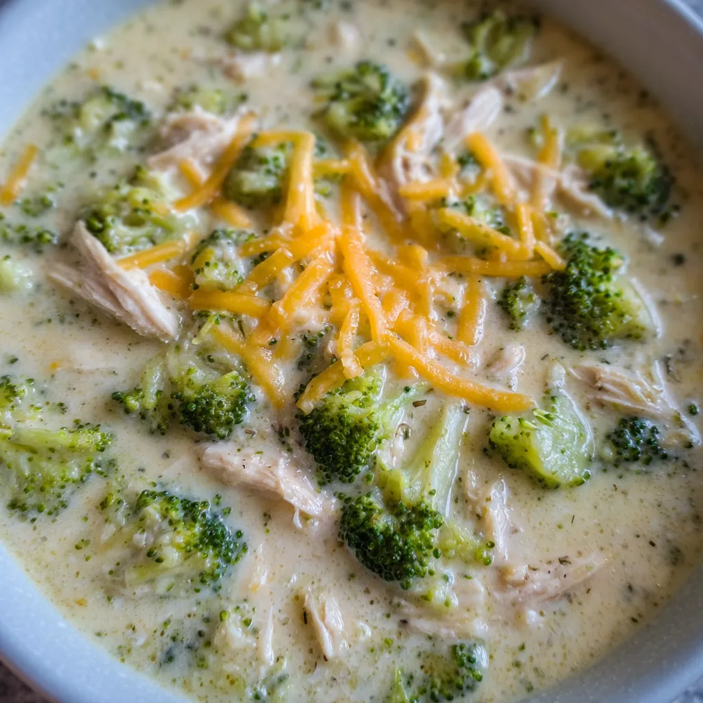 Keto chicken broccoli soup close-up