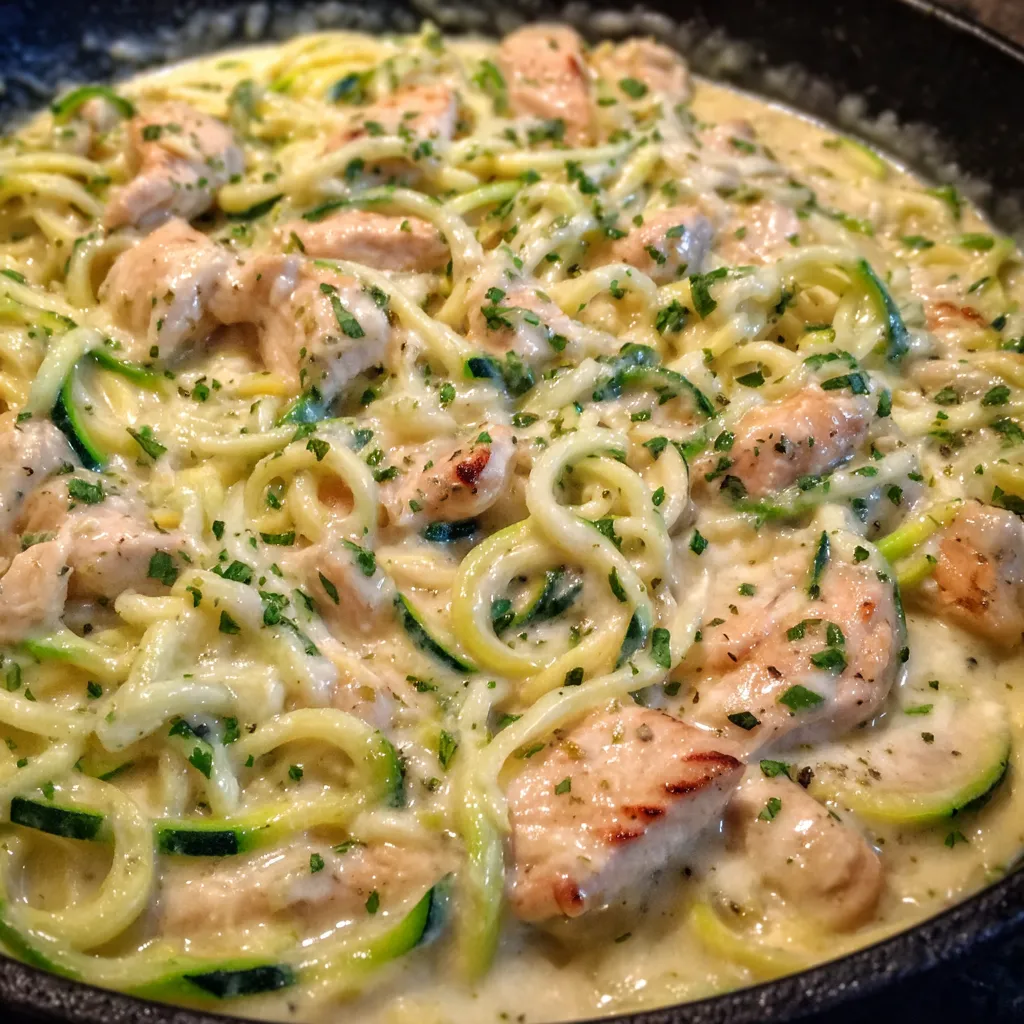 Healthy chicken zucchini alfredo