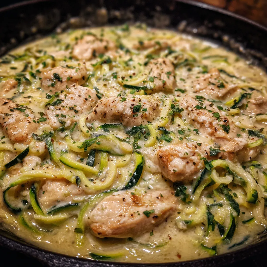 Low carb chicken alfredo zoodles