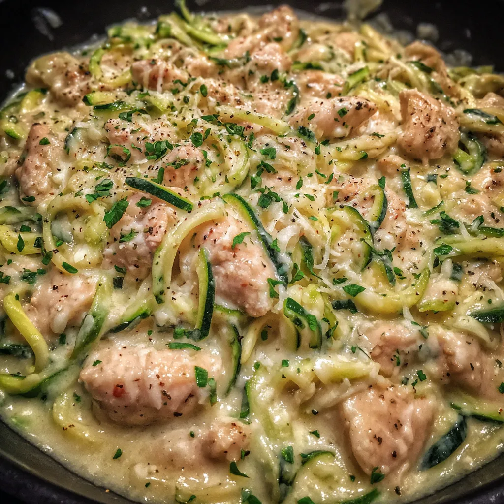 Zucchini noodle alfredo with chicken