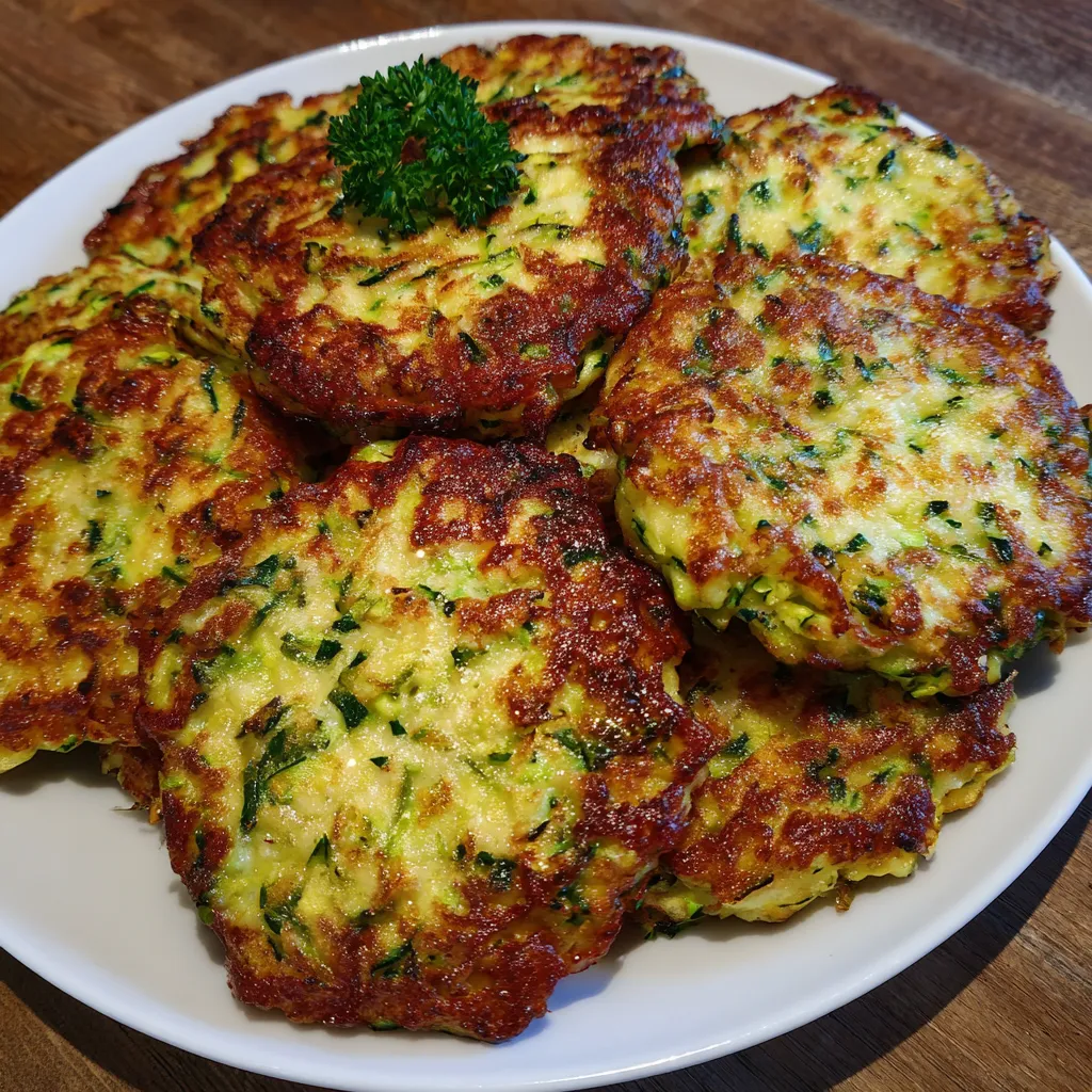 Zucchini fritters in skillet