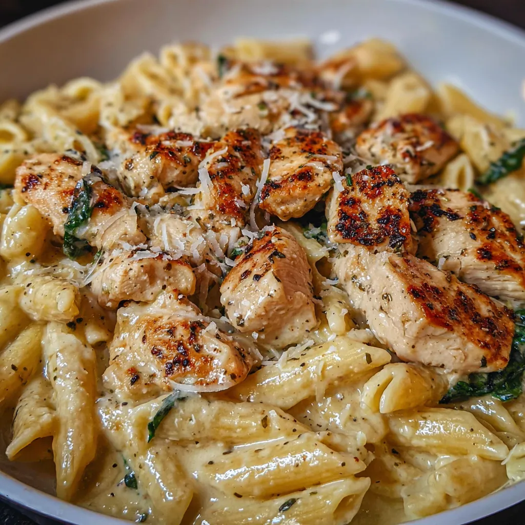 Chicken pasta in skillet