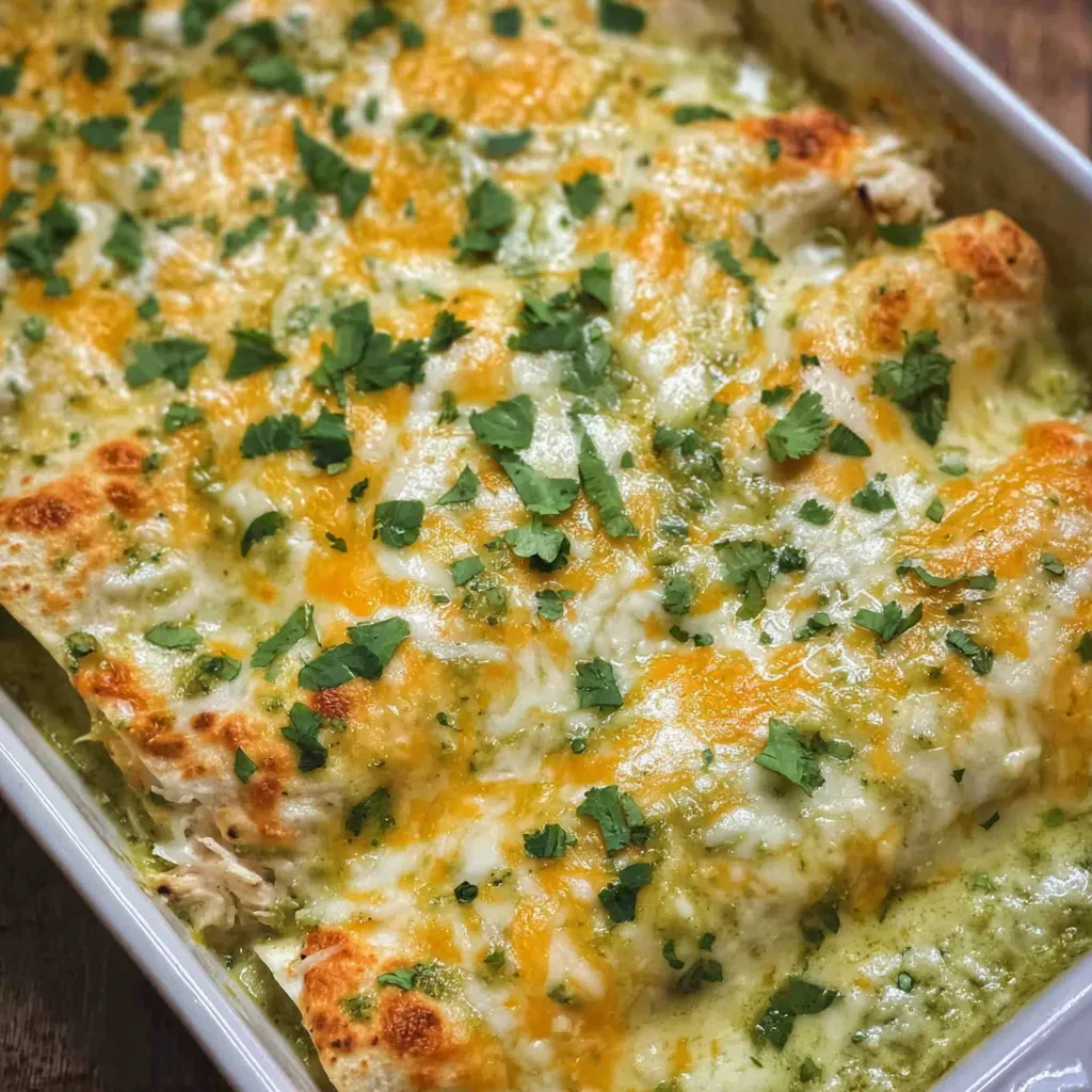 Creamy green enchiladas baked