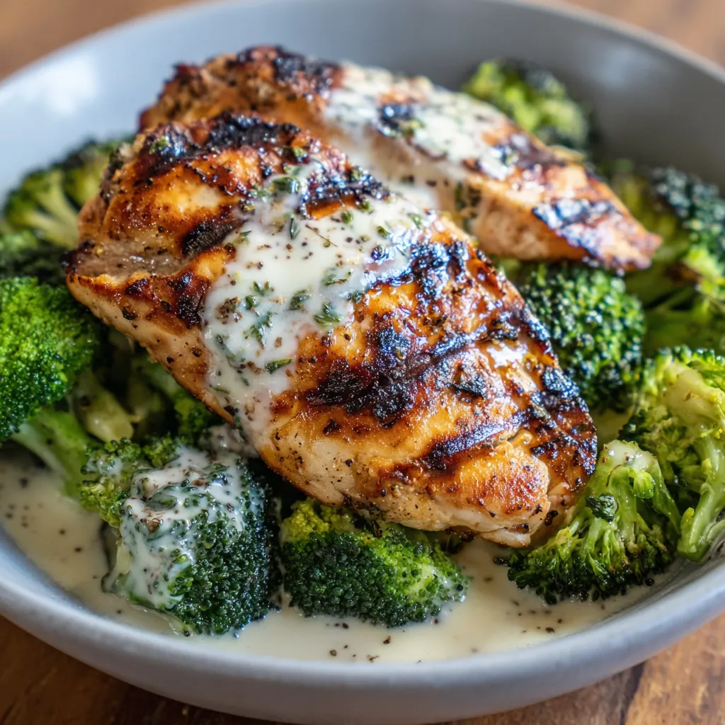 Chicken broccoli bowl served