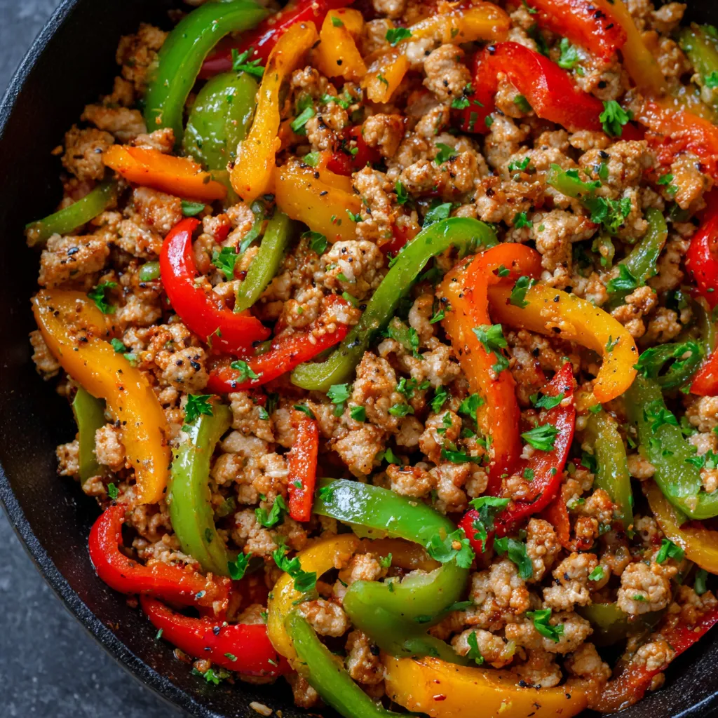 Ground turkey and peppers skillet